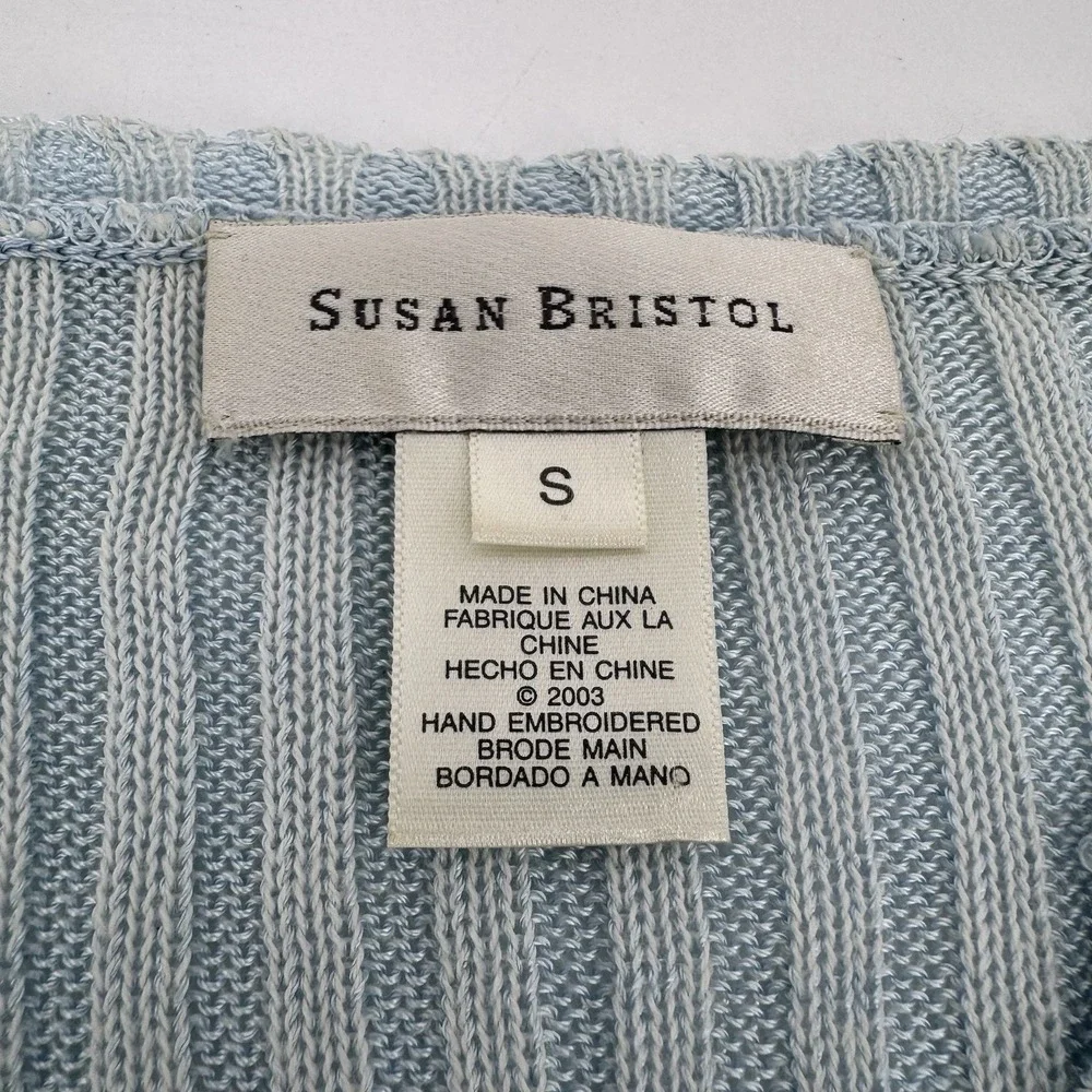 Susan Bristol Blue Gradient‎ Knit Cardigan Floral Embroidery Cottagecore Small